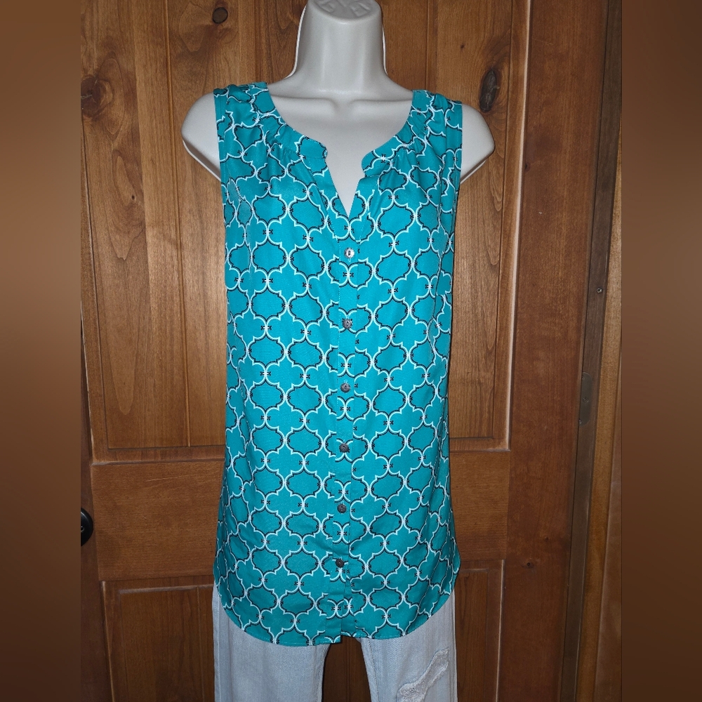 Croft & Barrow Turquoiseâ Geometric Blouse